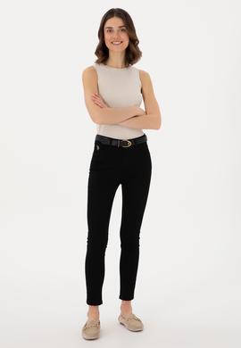 Kadın Siyah Toothpick Fit Kanvas Pantolon - 50309087021