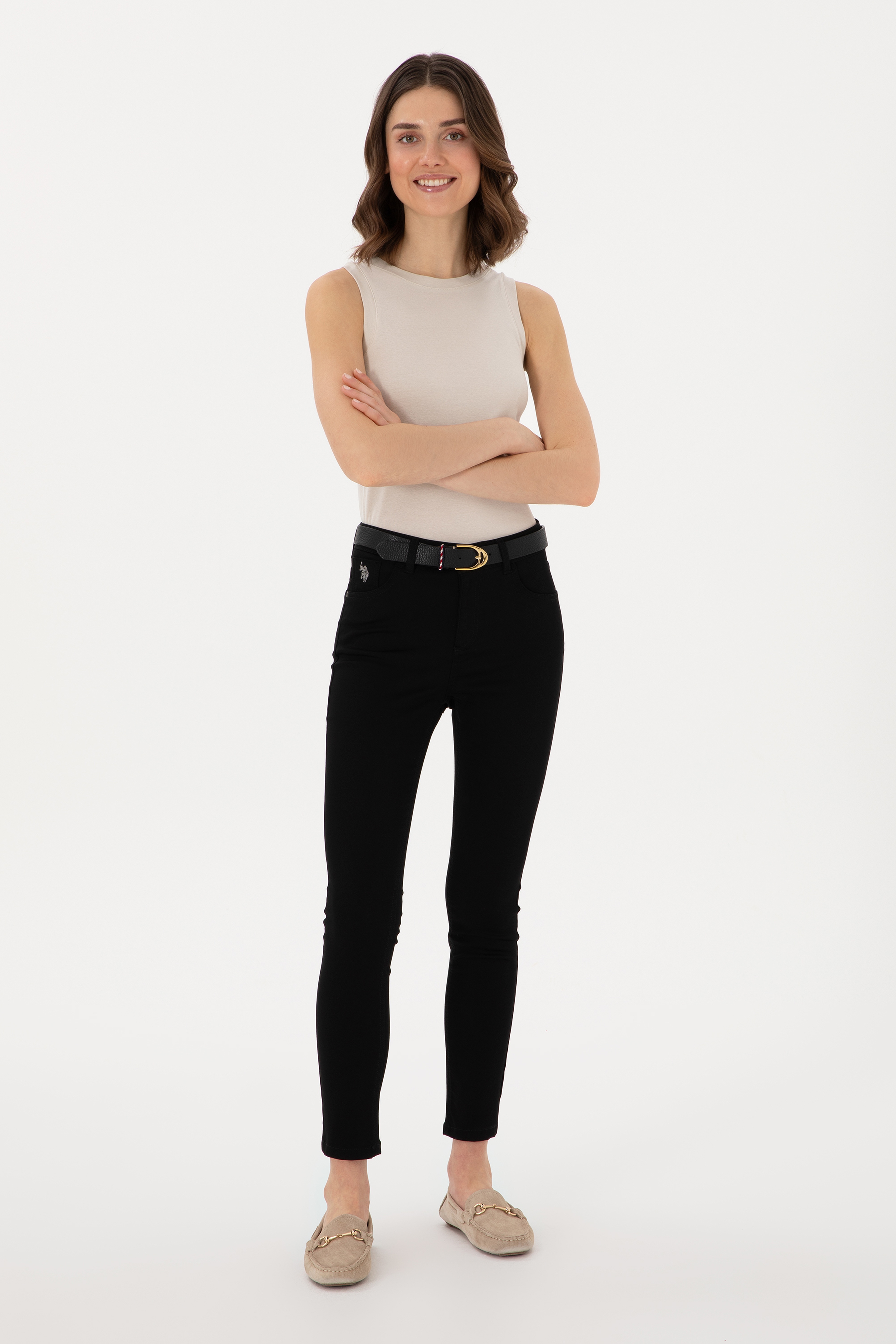 Kadın Siyah Toothpick Fit Kanvas Pantolon - Image 4