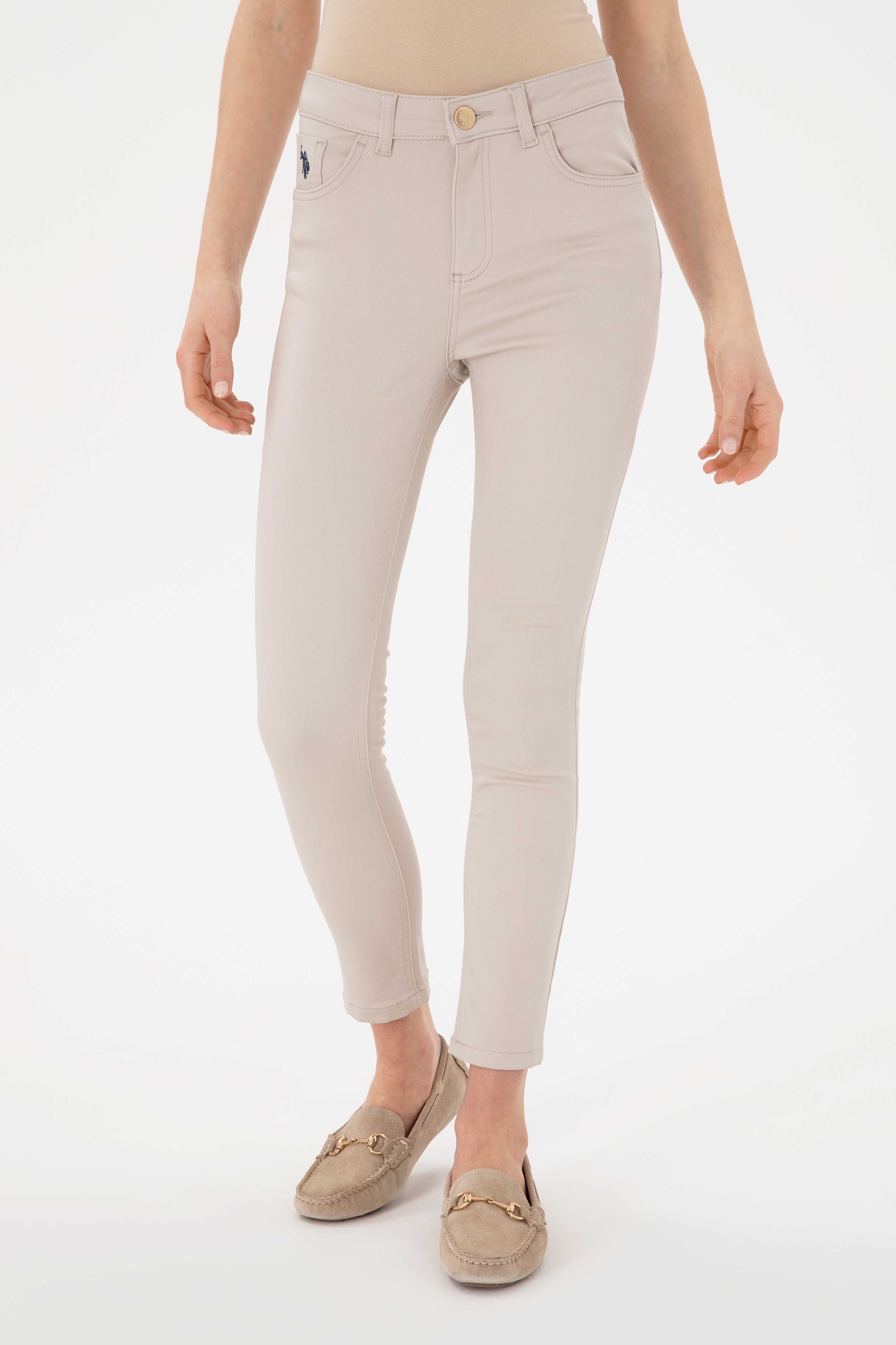 Kadın Bej Toothpick Fit Kanvas Pantolon - Image 2