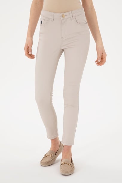 Kadın Bej Toothpick Fit Kanvas Pantolon