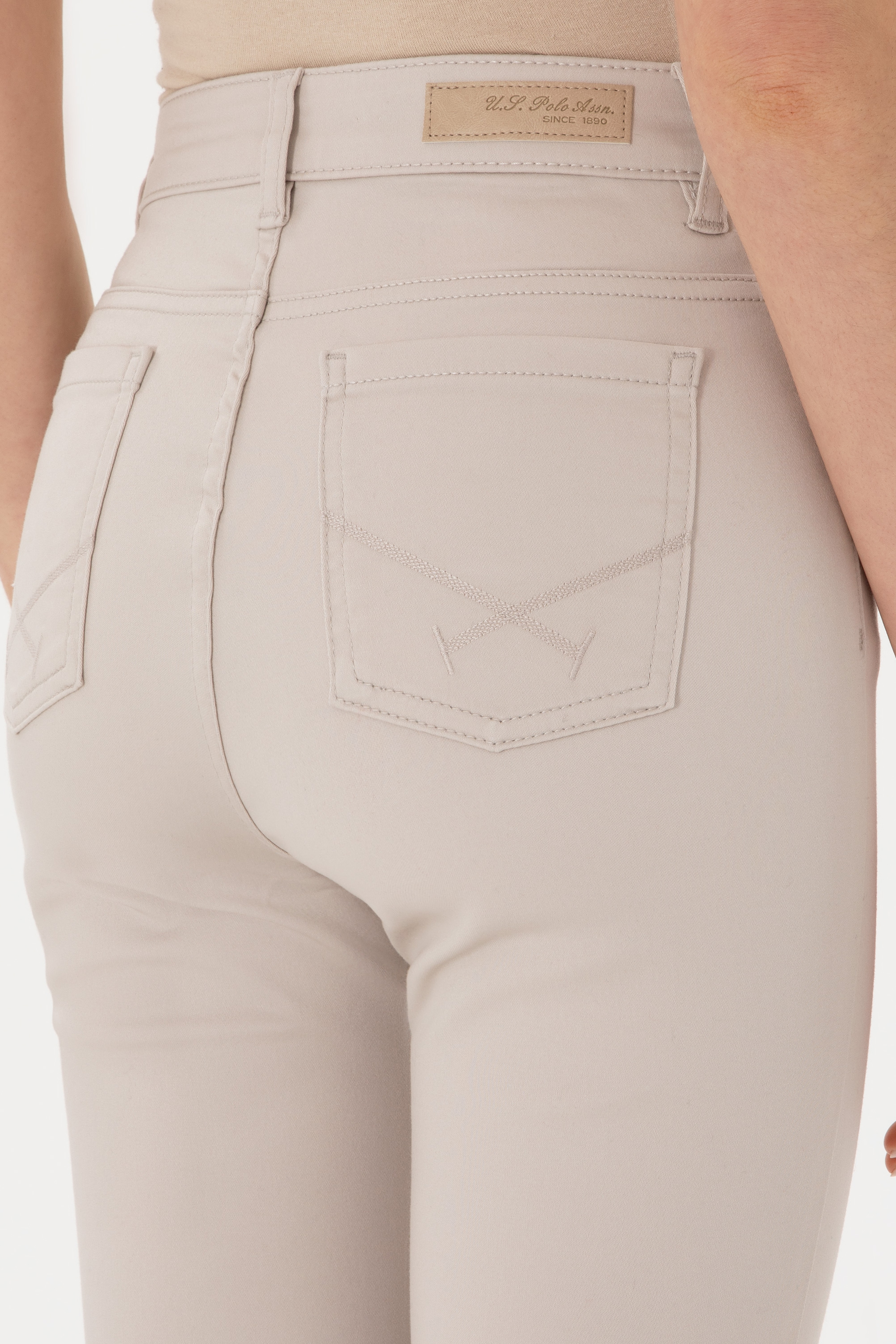 Kadın Bej Toothpick Fit Kanvas Pantolon - Image 7