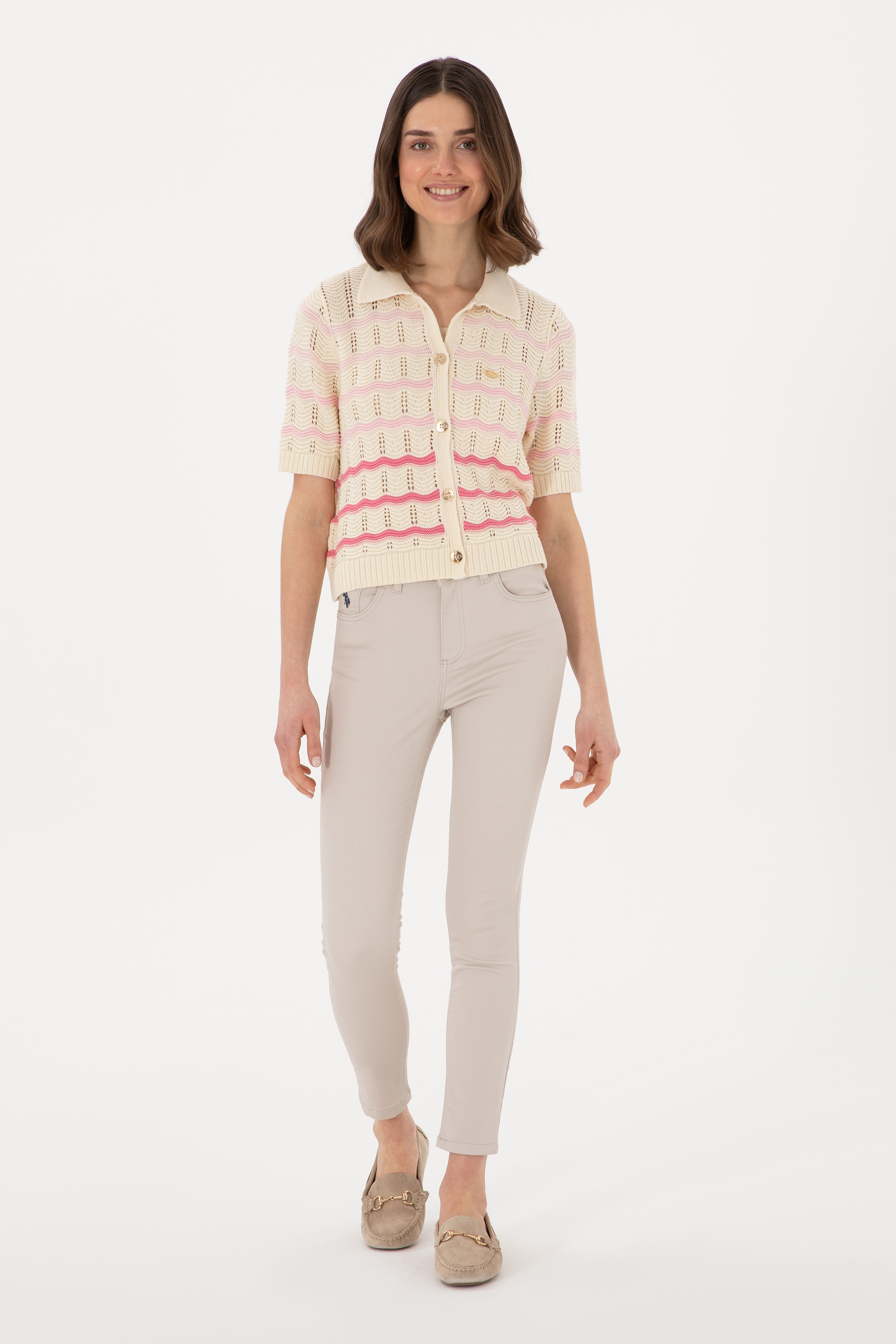 Kadın Bej Toothpick Fit Kanvas Pantolon - Image 3