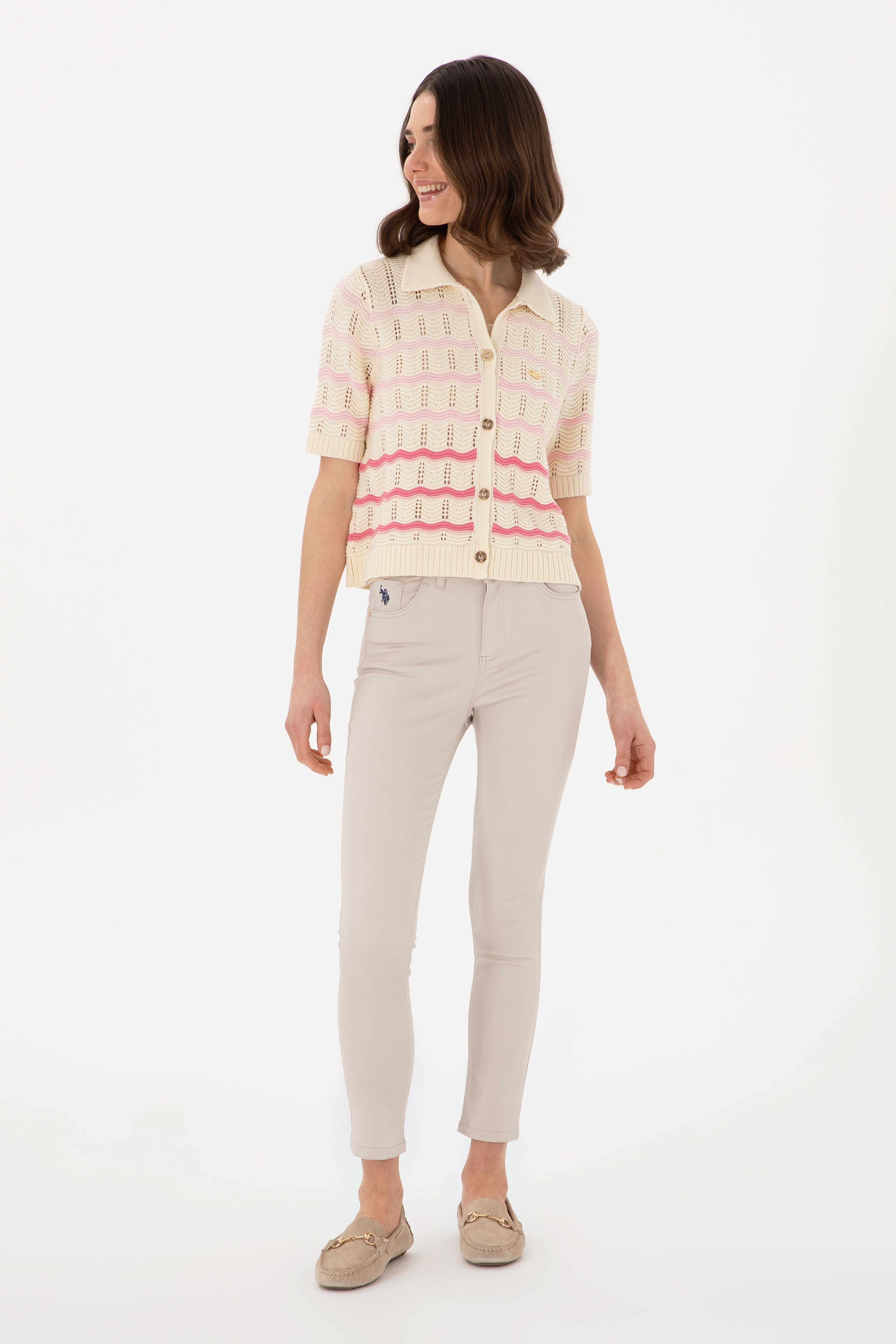 Kadın Bej Toothpick Fit Kanvas Pantolon - Image 4