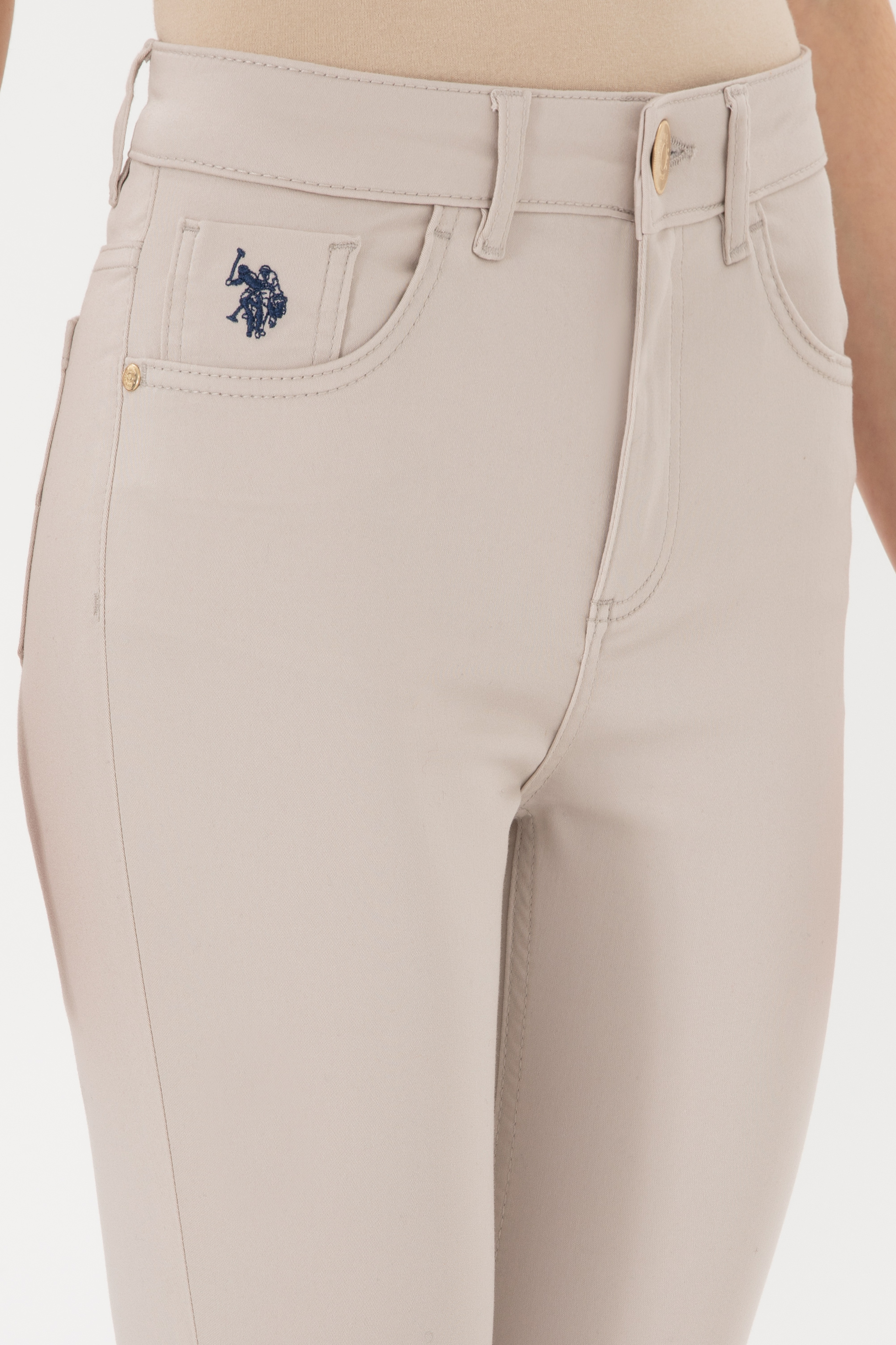Kadın Bej Toothpick Fit Kanvas Pantolon - Image 6