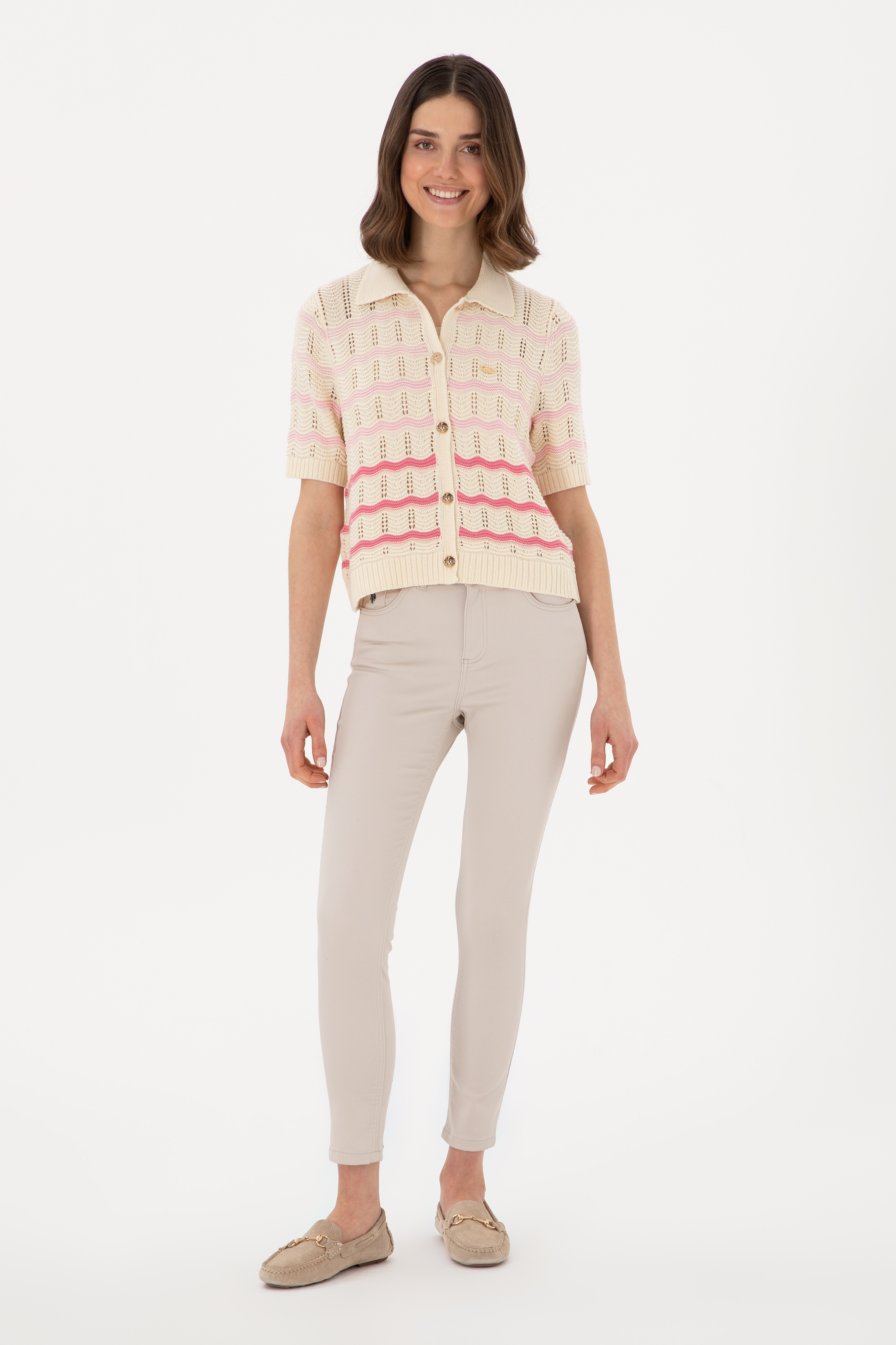 Kadın Bej Toothpick Fit Kanvas Pantolon - Image 1