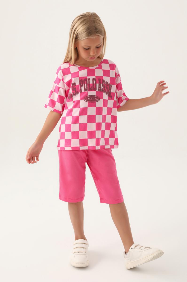 Kız Çocuk Pembe Şortlu Alt Üst Takım