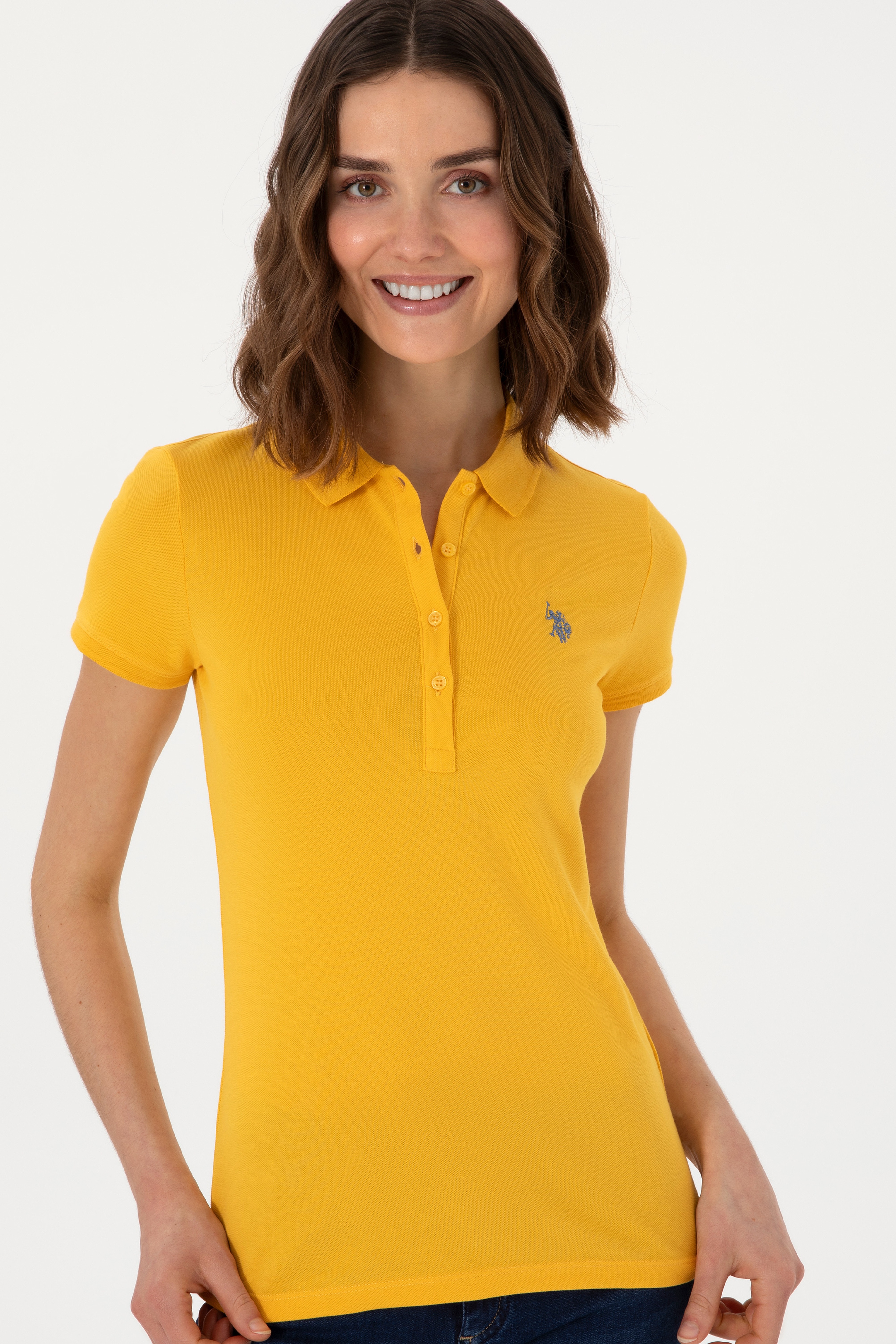 Kadın Safran Polo Yaka Tişört - Image 3