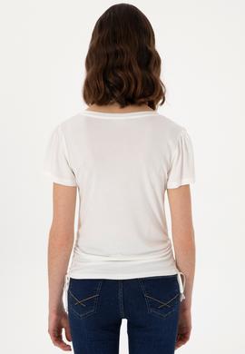 Kadın Krem V Yaka Tişört - 50300758017