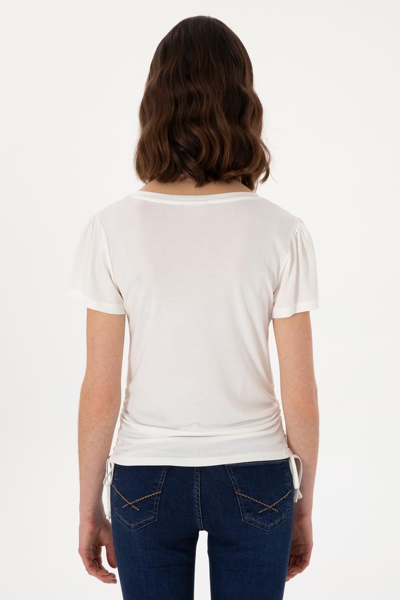Kadın Krem V Yaka Tişört - 50300758017