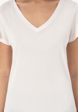 Kadın Krem V Yaka Tişört - 50300758017