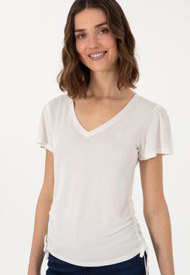 Kadın Krem V Yaka Tişört - 50300758017