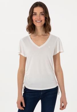 Kadın Krem V Yaka Tişört - 50300758017
