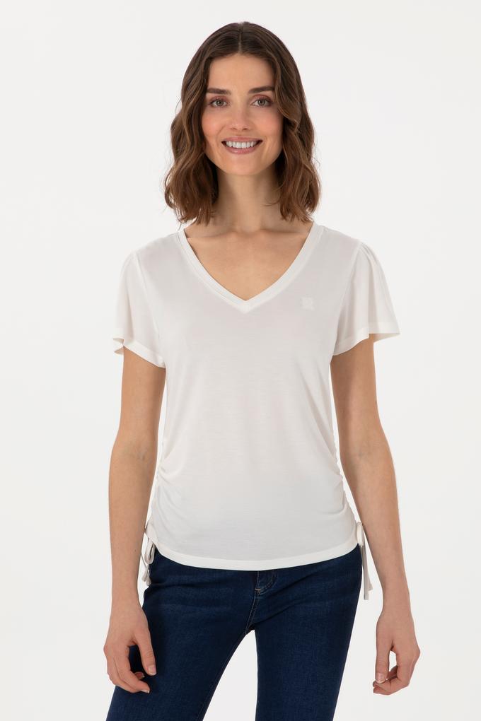 Kadın Krem V Yaka Tişört