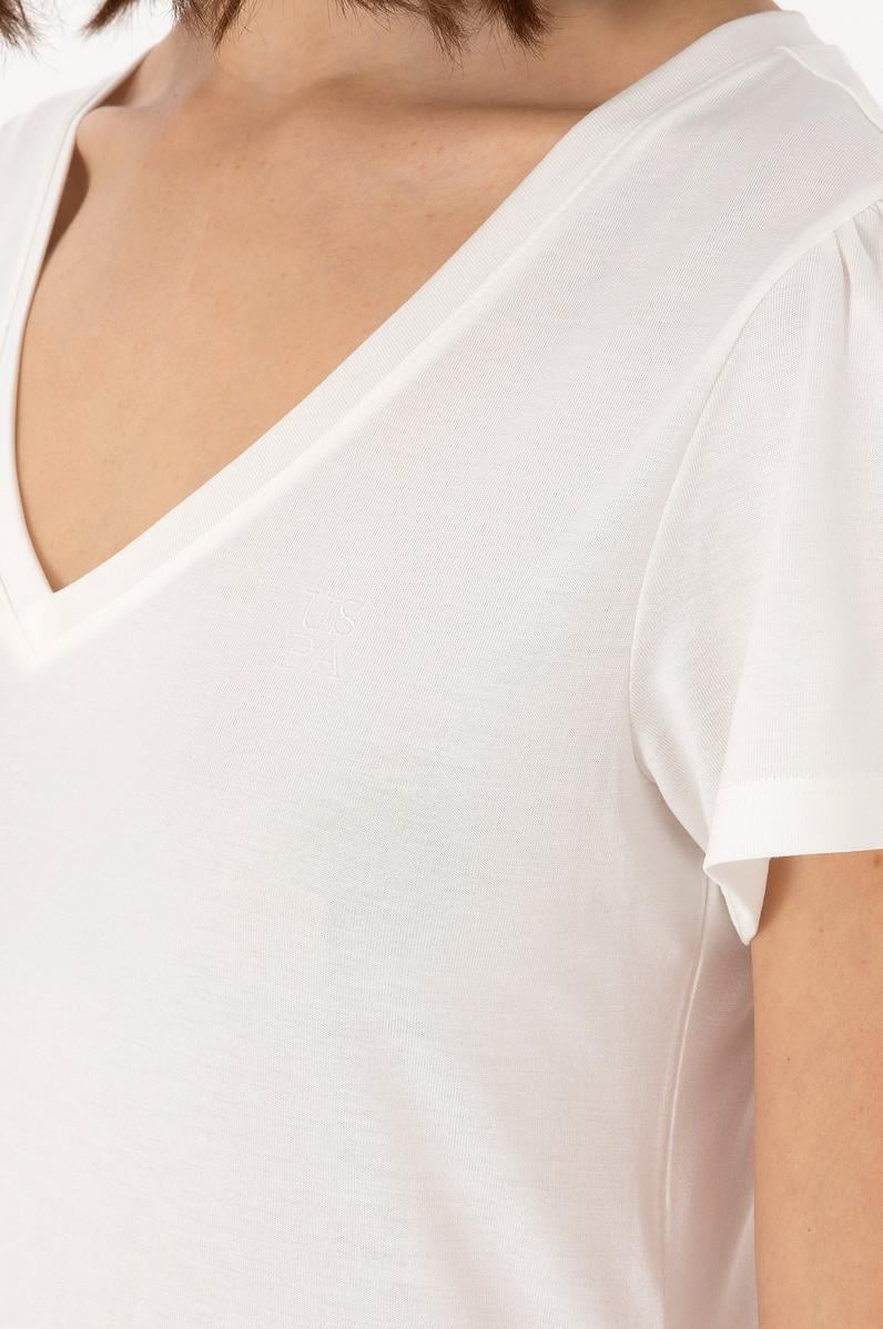 Kadın Krem V Yaka Tişört
