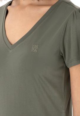 Kadın Koyu Haki V Yaka Tişört - 50300758028
