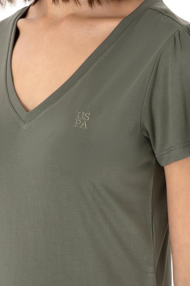 Kadın Koyu Haki V Yaka Tişört - 50300758028