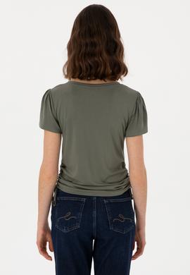 Kadın Koyu Haki V Yaka Tişört - 50300758028