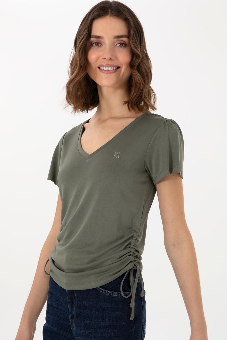 Kadın Koyu Haki V Yaka Tişört - 50300758028