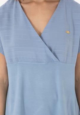 Kadın Mavi V Yaka Tişört - 50300784013