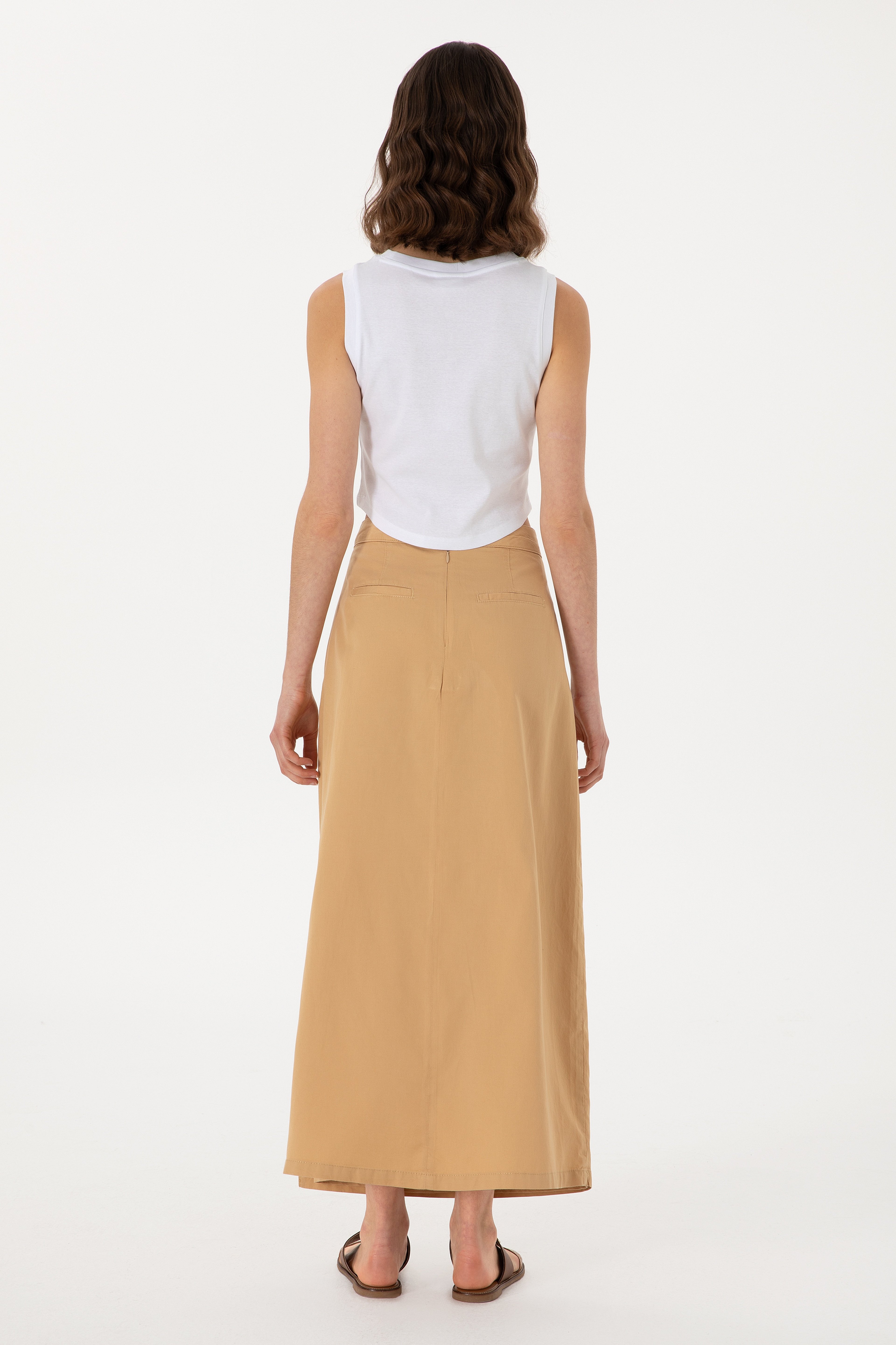 Kadın Camel Maxi Boy Dokuma Etek - Image 5