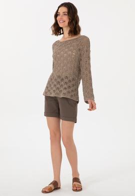 Kadın Açık Haki Bisiklet Yaka Kazak - 50299361011