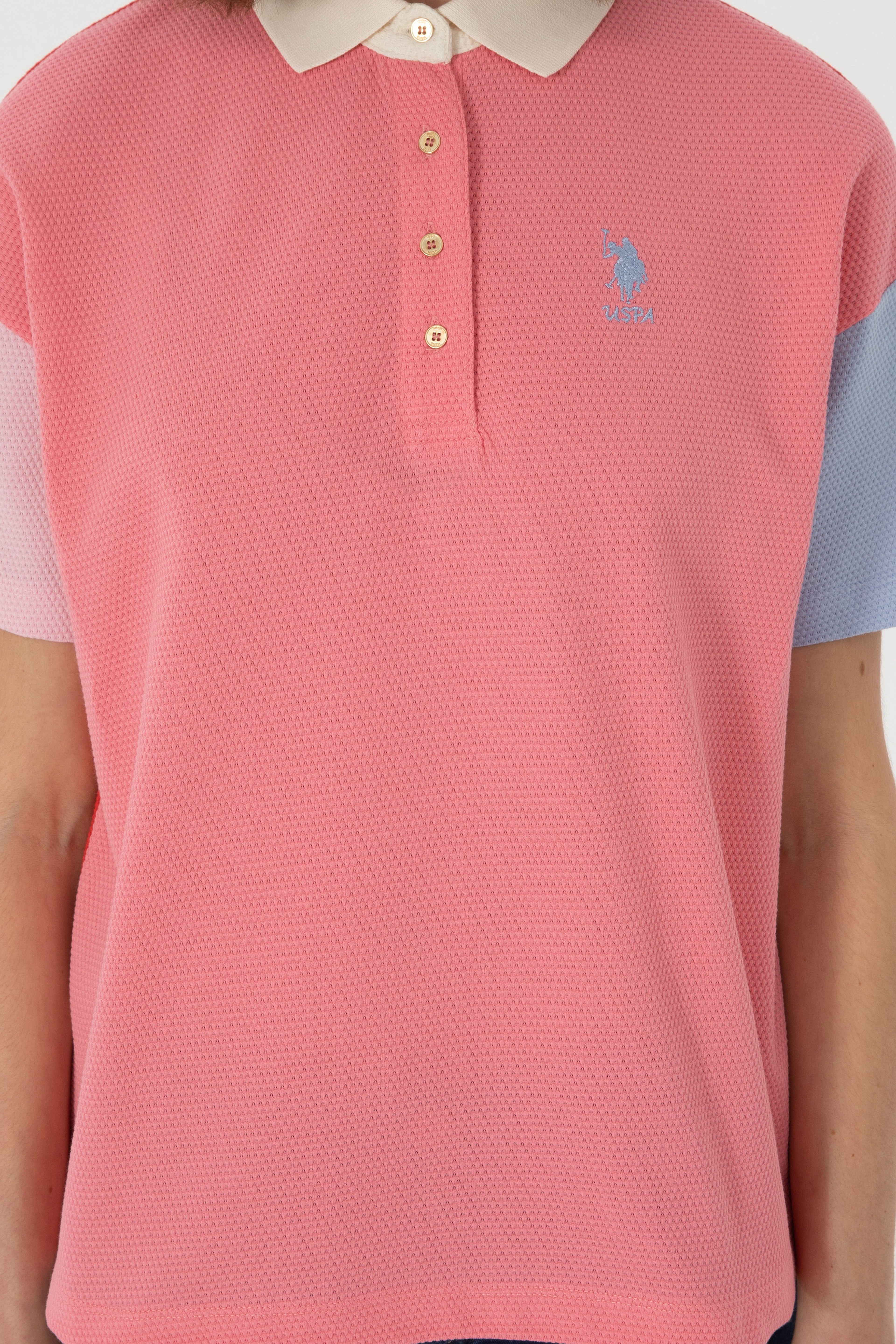 Kadın Pembe Polo Yaka Tişört - Image 6