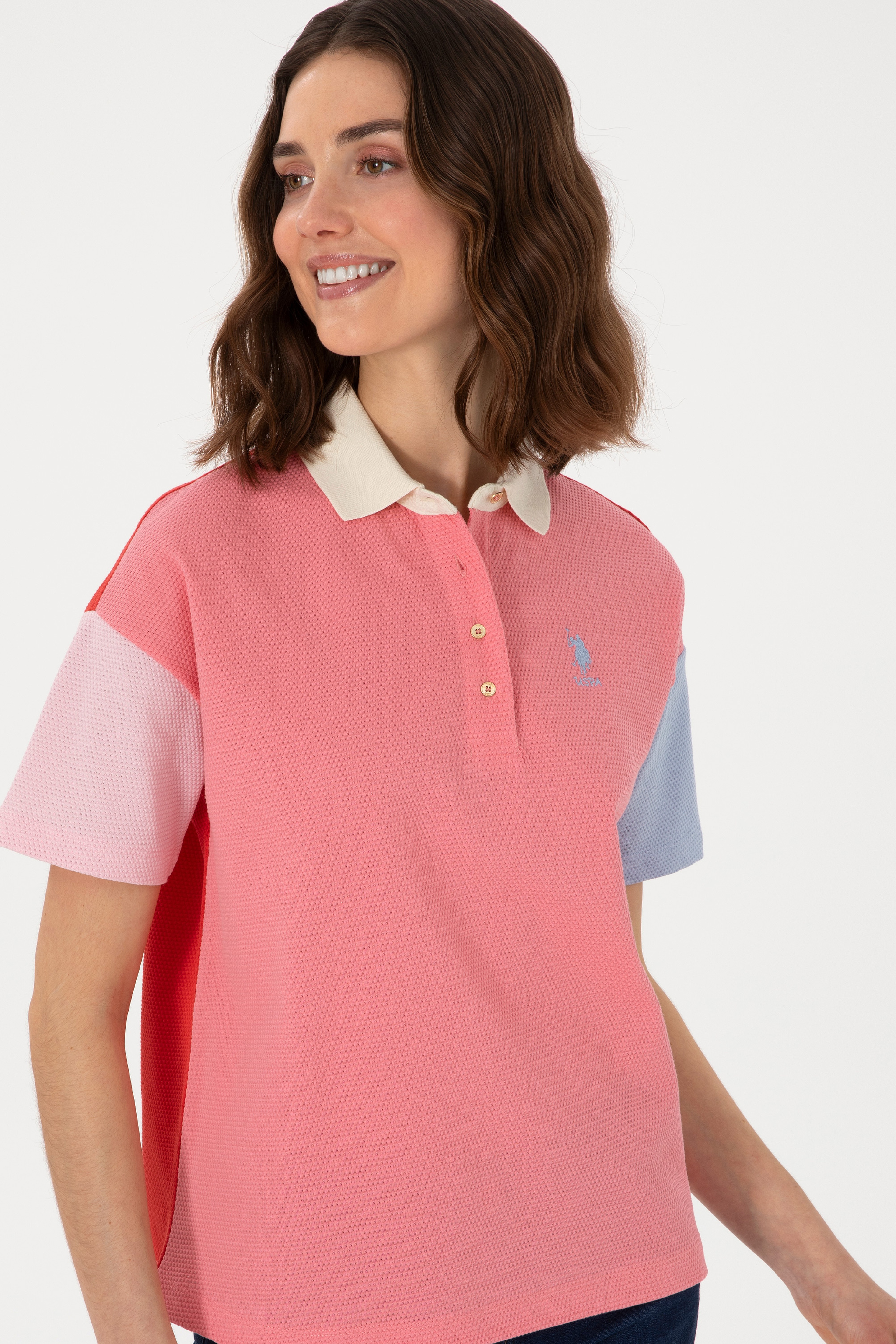 Kadın Pembe Polo Yaka Tişört