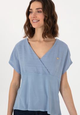 Kadın Mavi V Yaka Tişört - 50300784013