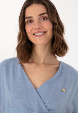 Kadın Mavi V Yaka Tişört - 50300784013