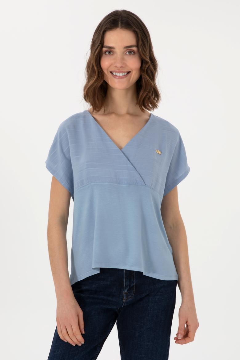 Kadın Mavi V Yaka Tişört