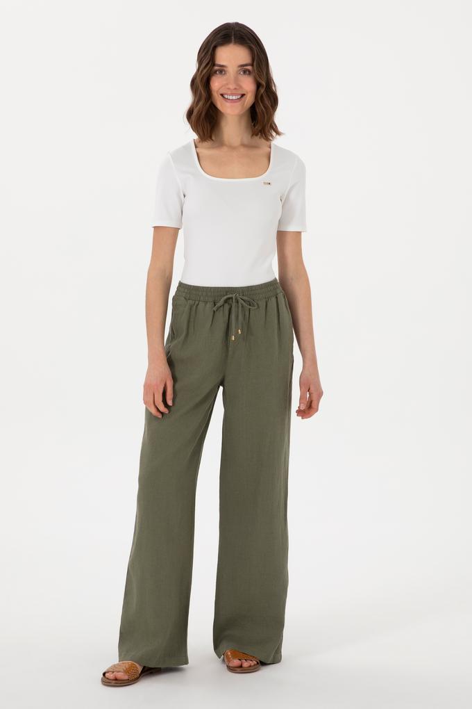 Kadın Koyu Haki Loose Relax Fit Kanvas Pantolon