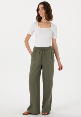 Kadın Koyu Haki Loose Relax Fit Kanvas Pantolon - 50306844022