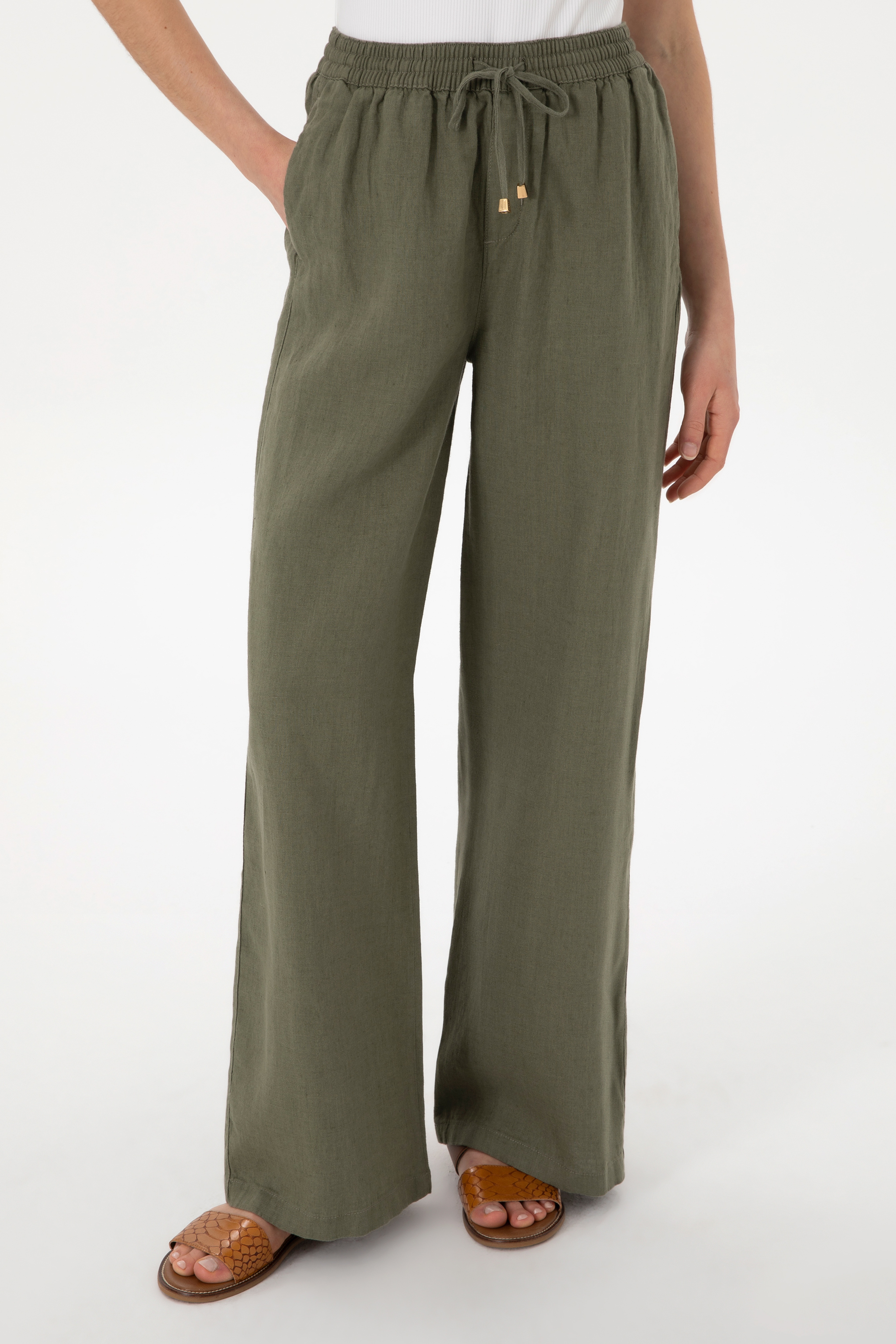 Kadın Koyu Haki Loose Relax Fit Kanvas Pantolon