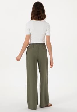 Kadın Koyu Haki Loose Relax Fit Kanvas Pantolon - 50306844022