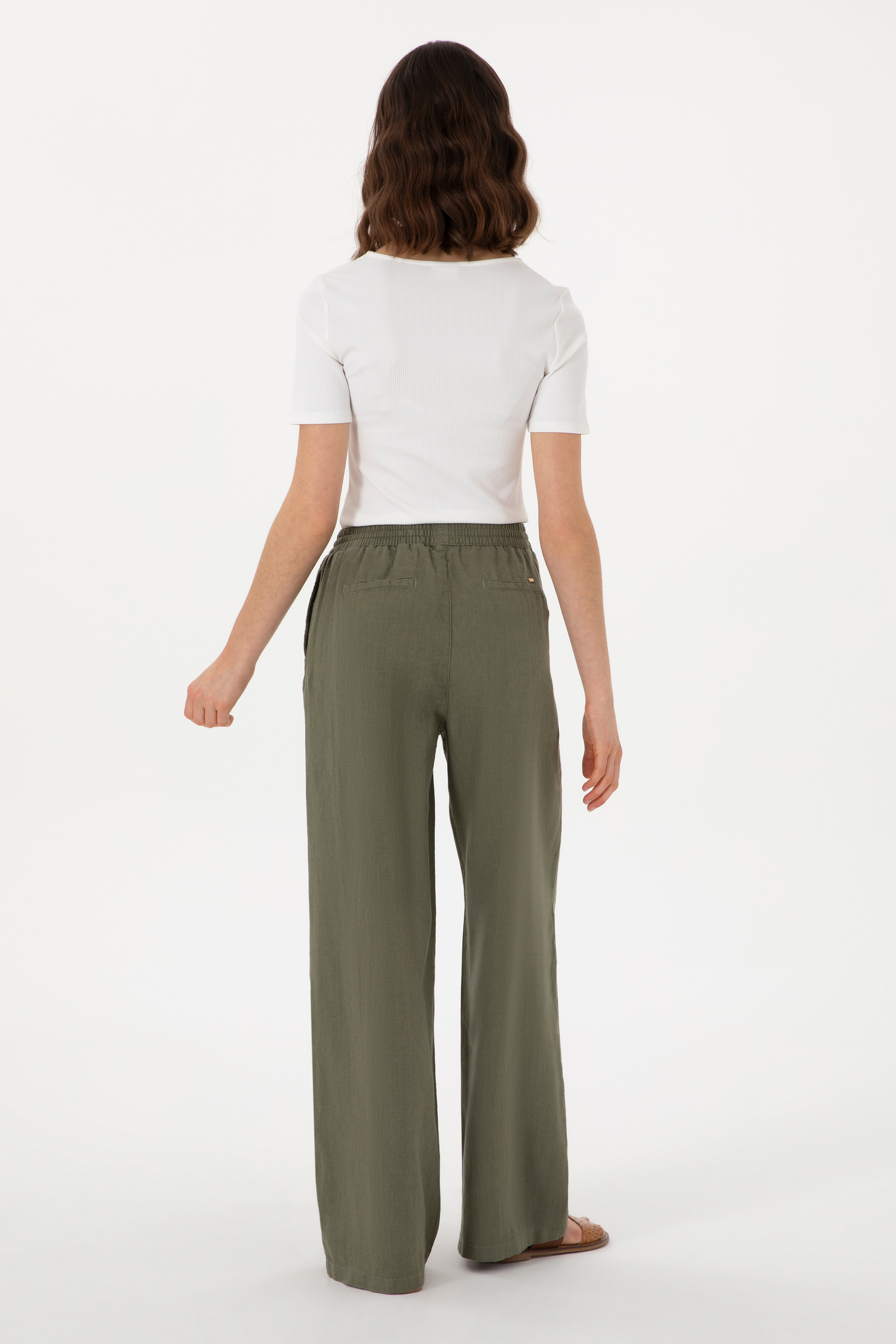 Kadın Koyu Haki Loose Relax Fit Kanvas Pantolon