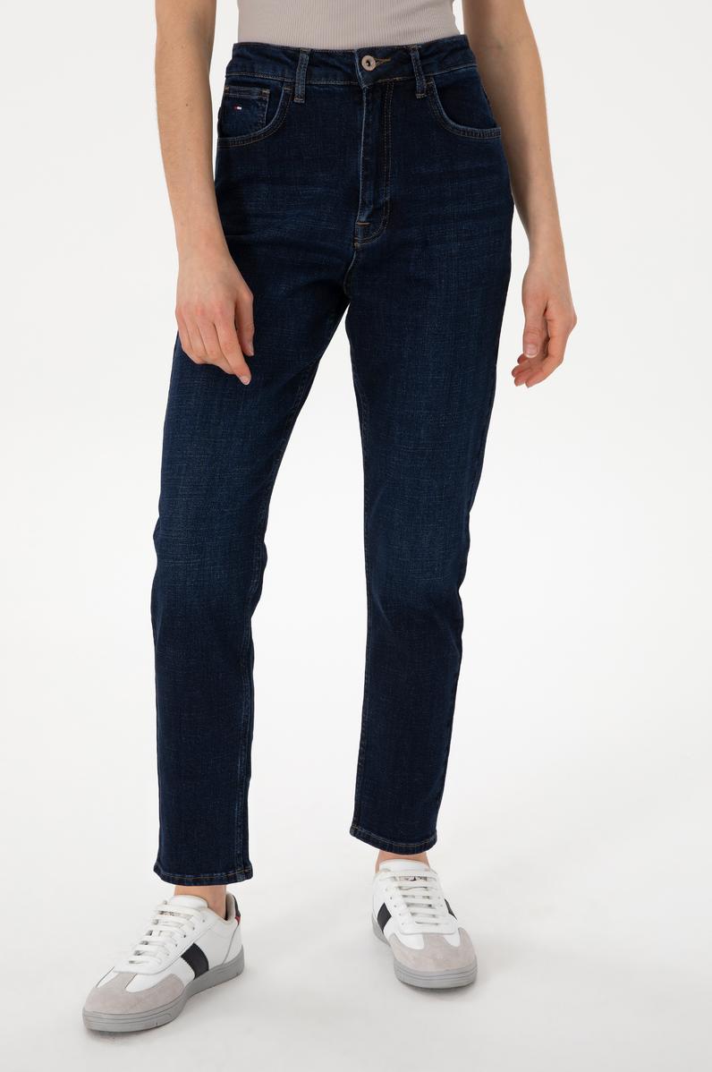 Kadın Mavi Mom High Waist Fit Jean Pantolon