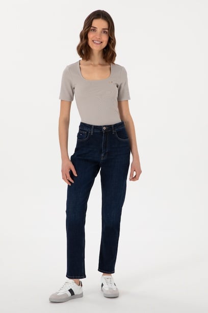 Kadın Mavi Mom High Waist Fit Jean Pantolon