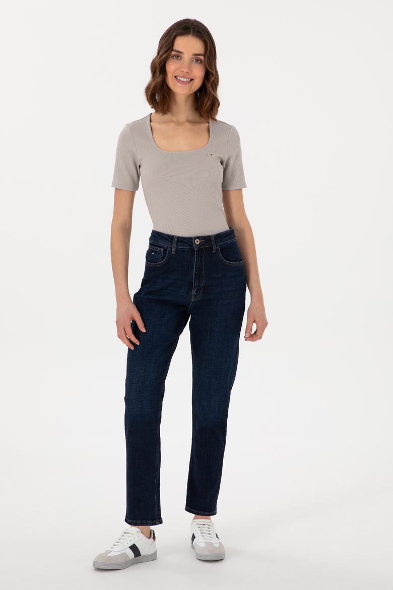 Kadın Mavi Mom High Waist Fit Jean Pantolon