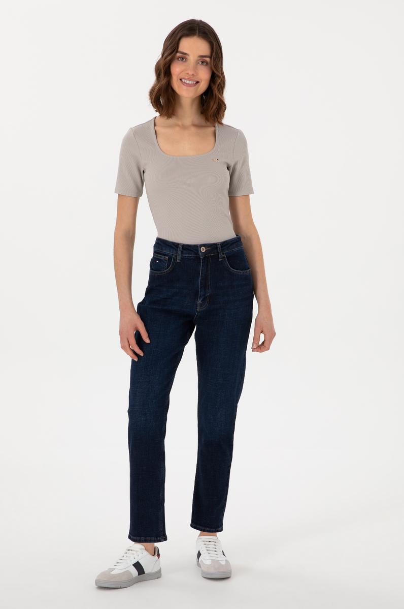 Kadın Mavi Mom High Waist Fit Jean Pantolon