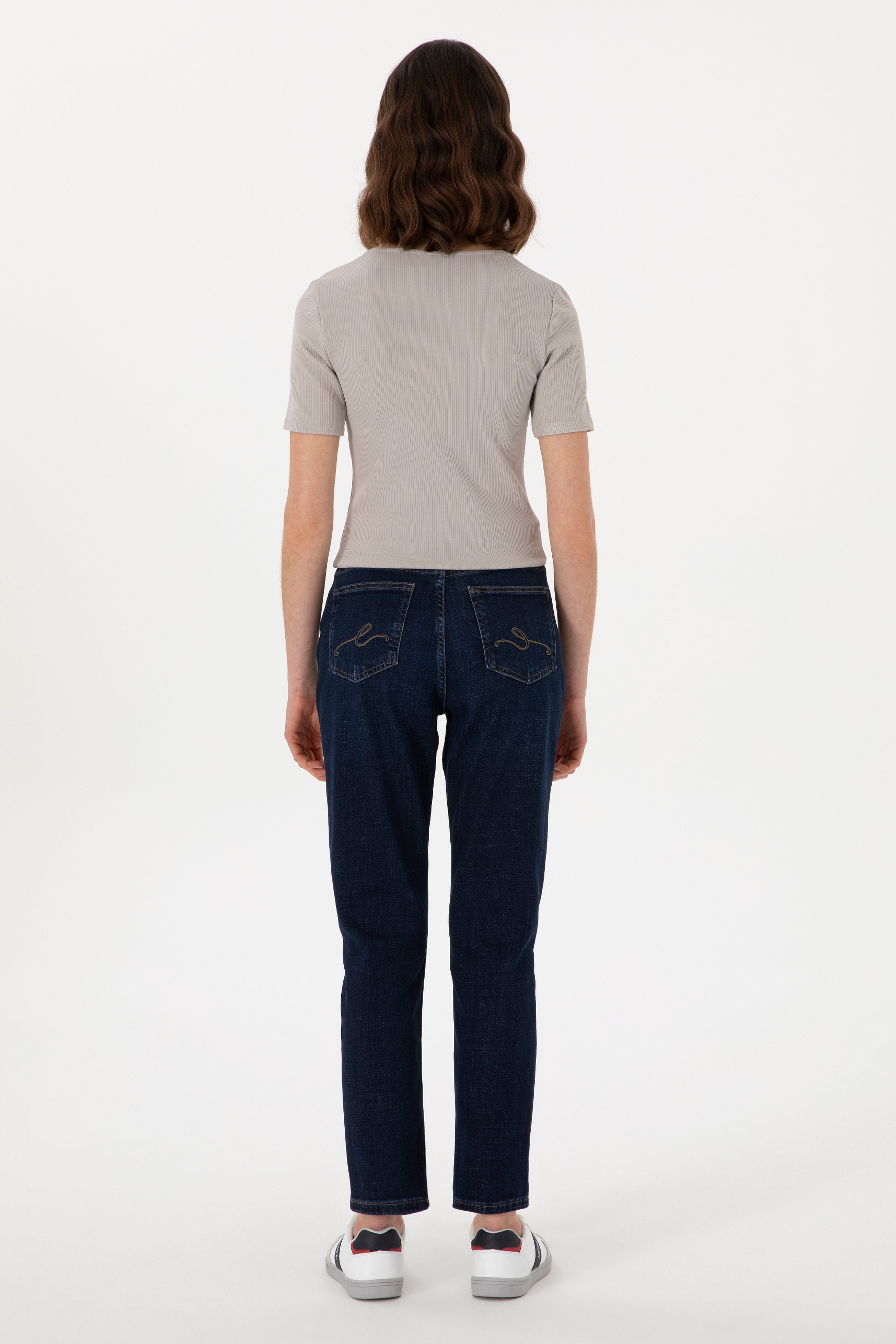 Kadın Mavi Mom High Waist Fit Jean Pantolon