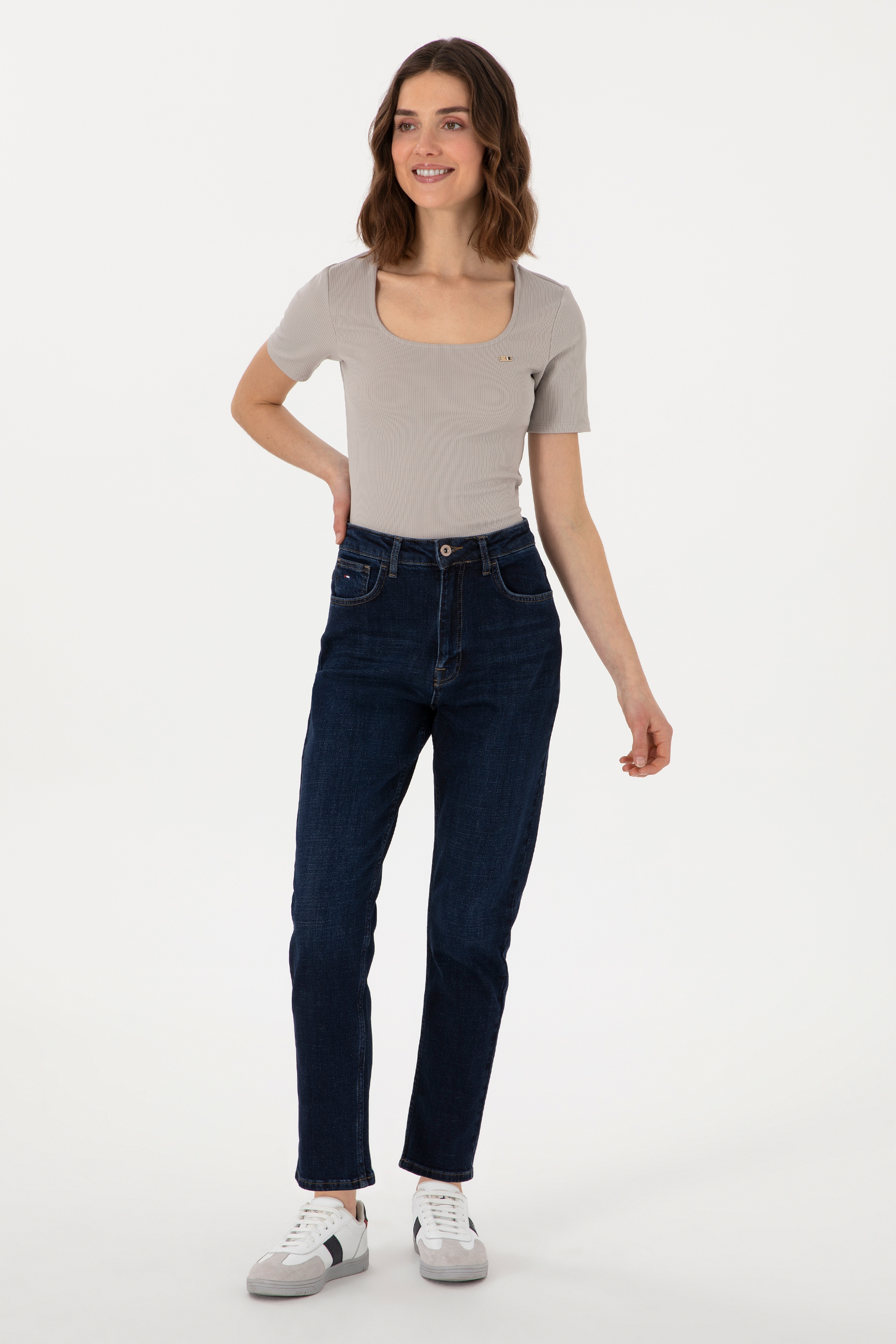 Kadın Mavi Mom High Waist Fit Jean Pantolon