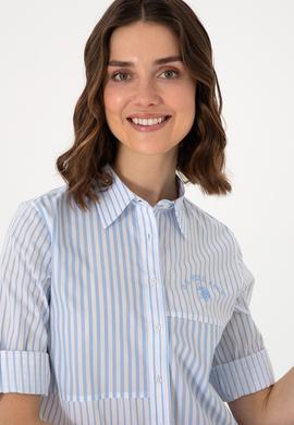 Kadın Mavi Uzun Kollu Çizgili Gömlek - 50299682005