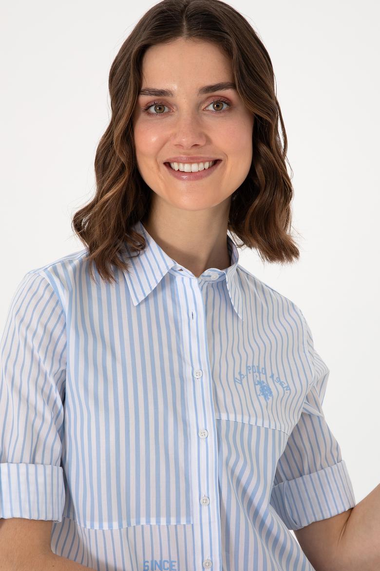 Kadın Mavi Uzun Kollu Çizgili Gömlek - 50299682005