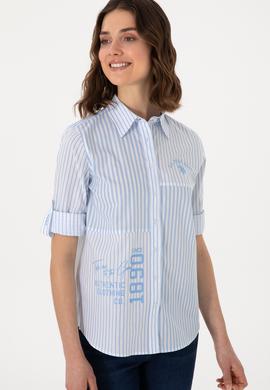 Kadın Mavi Uzun Kollu Çizgili Gömlek - 50299682005