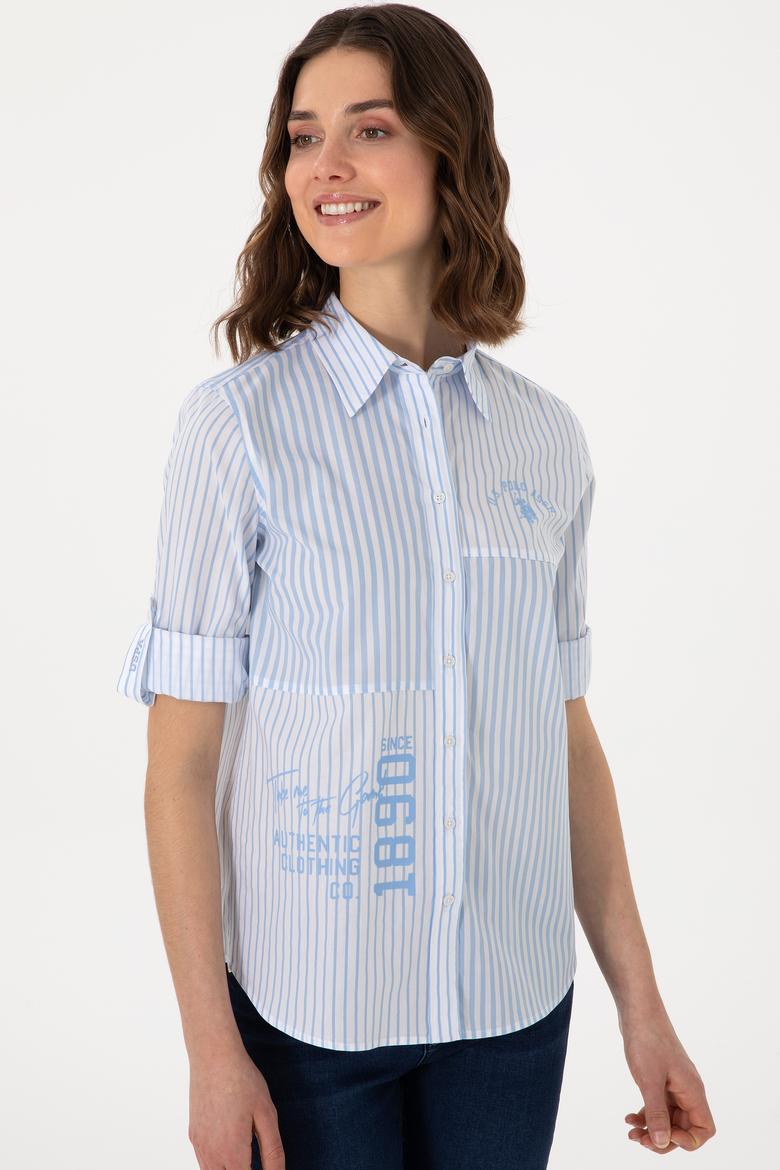 Kadın Mavi Uzun Kollu Çizgili Gömlek - 50299682005