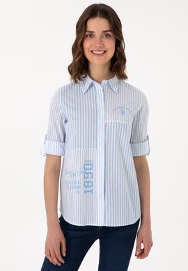 Kadın Mavi Uzun Kollu Çizgili Gömlek - 50299682005