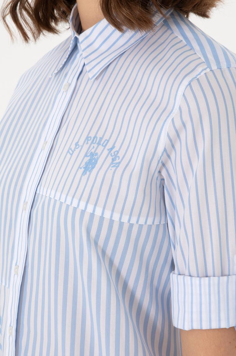 Kadın Mavi Uzun Kollu Çizgili Gömlek