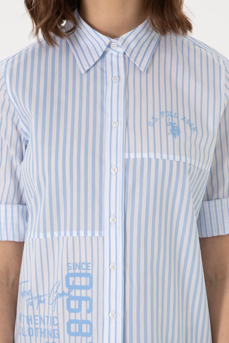 Kadın Mavi Uzun Kollu Çizgili Gömlek - 50299682005