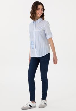 Kadın Mavi Uzun Kollu Çizgili Gömlek - 50299682005