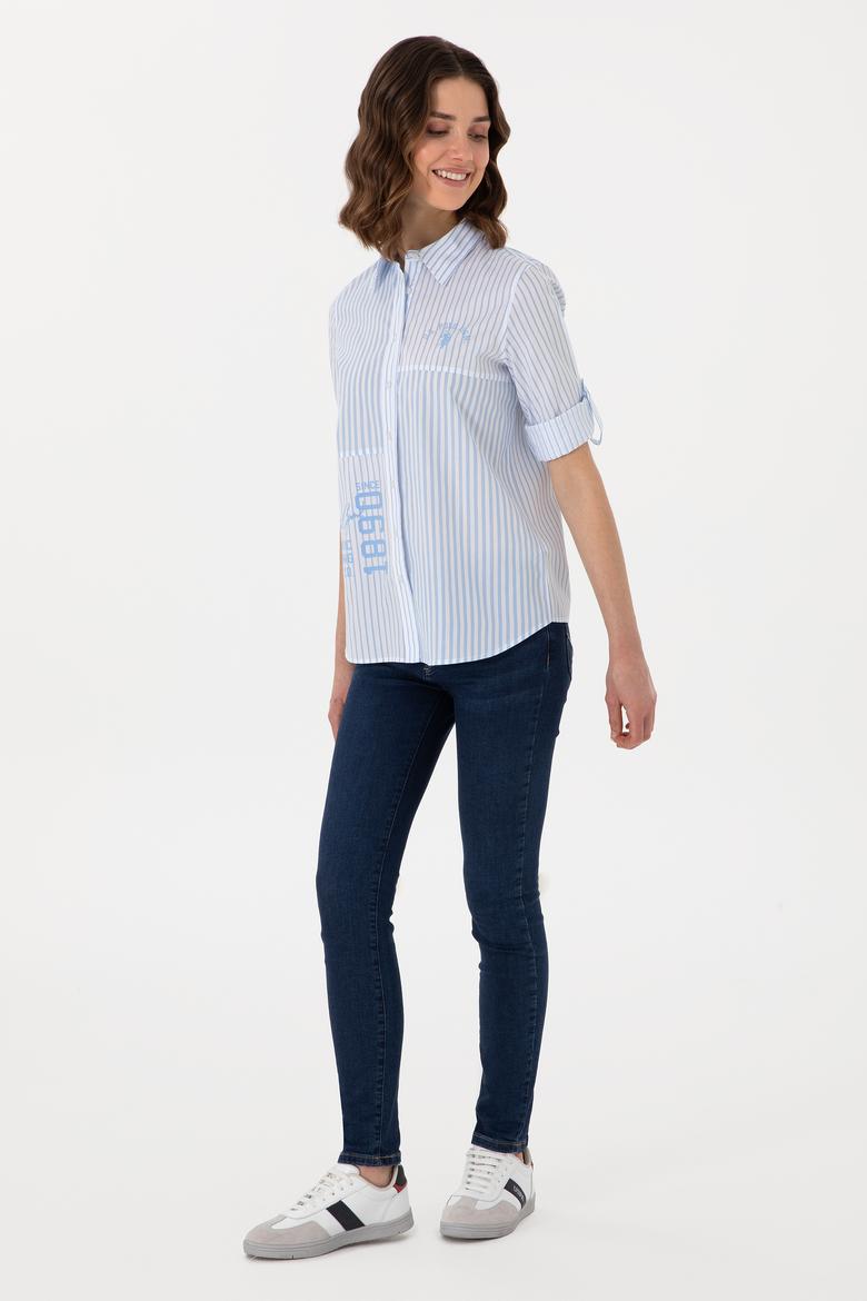 Kadın Mavi Uzun Kollu Çizgili Gömlek - 50299682005